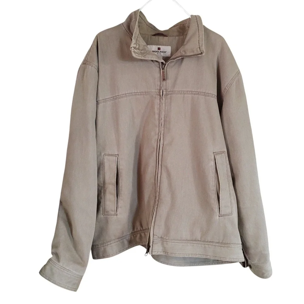 Woolrich Duck Canvas Jacket Sherpa Lined Dark Wheat Pockets Mens‎ Extra Large